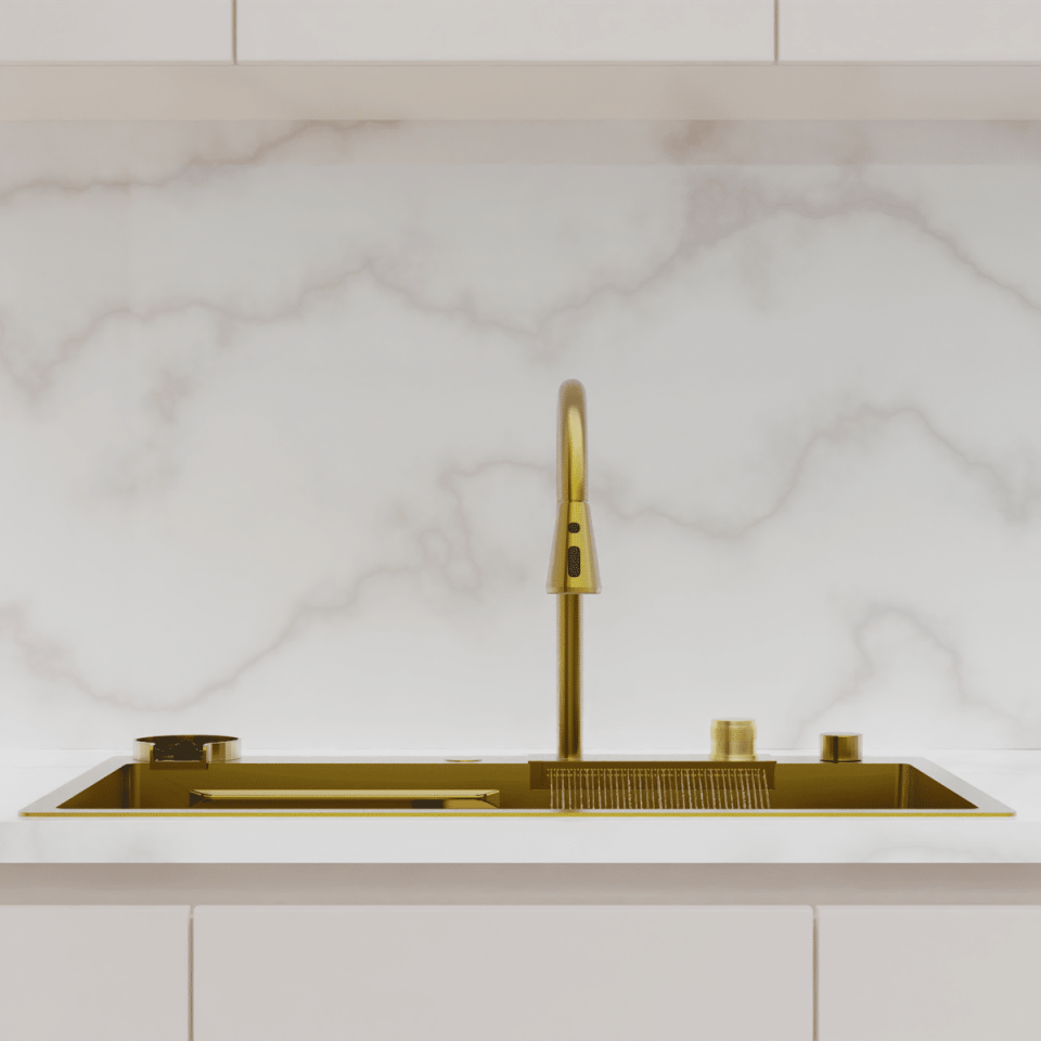 Şelale Tasarımlı Akıllı Eviye 75×45 cm Gold